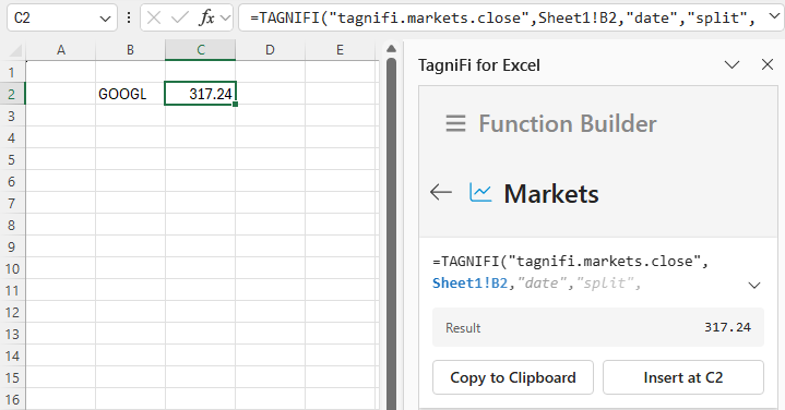 Inserted formula with result in Excel
